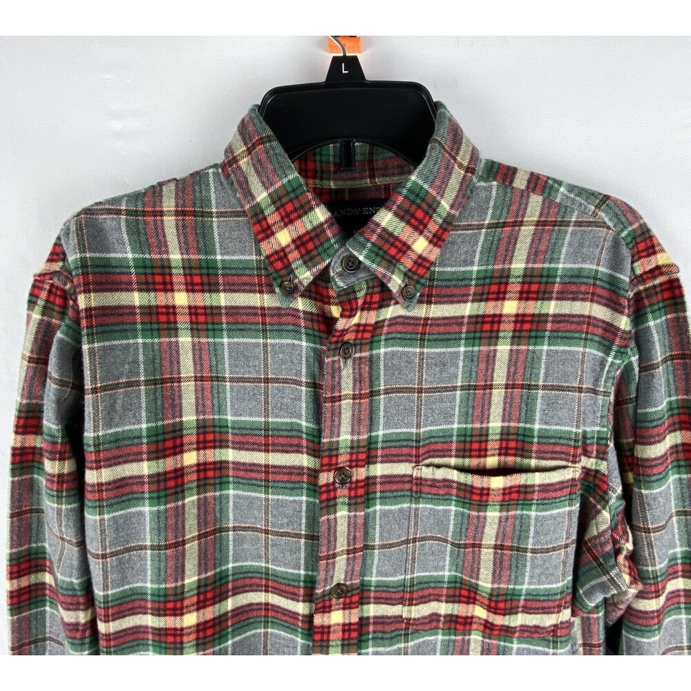 LANDS END Shirt Mens M Plaid Flannel 100% Cotton Button‎ Down Pocket MINT! - Picture 2 of 14